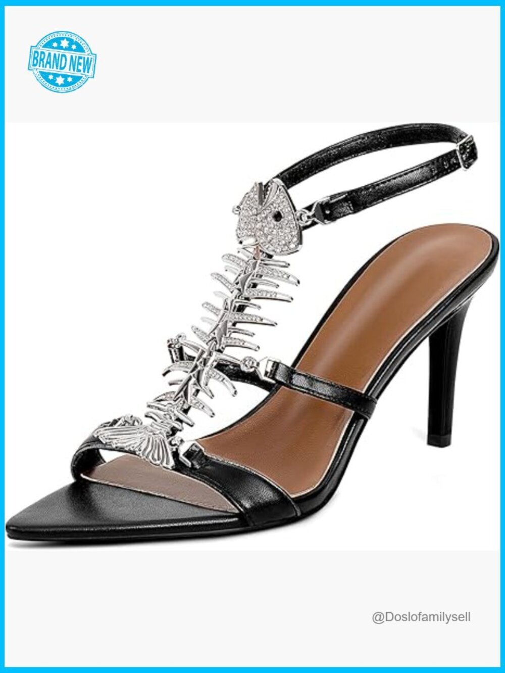 Stiletto Heeled Sandals Rhinestone Fishbone Strappy Pointed Toe Party Wedding